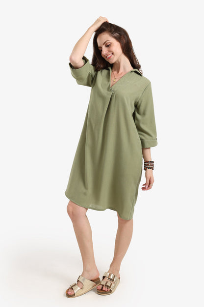 Tencel Collared V-Neck Dress