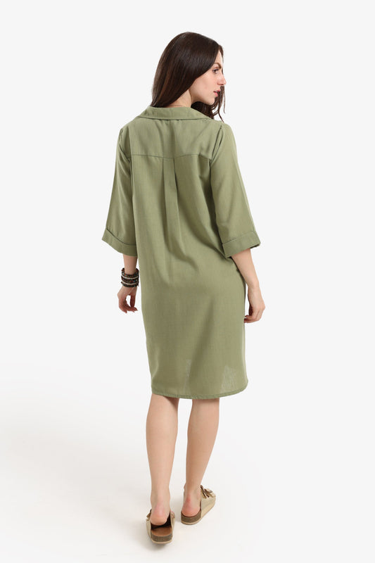 Tencel Collared V-Neck Dress