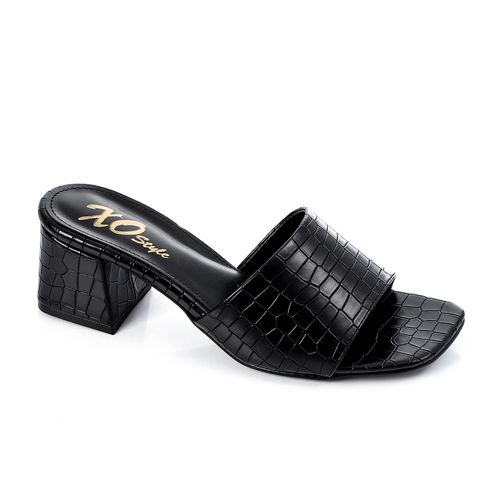 Black Leather Heeled Slipper