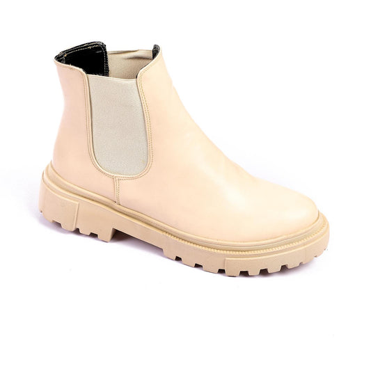 Beige Elastic Side Ankle Boot