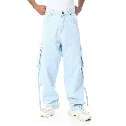 Light Blue Side Pockets Pants