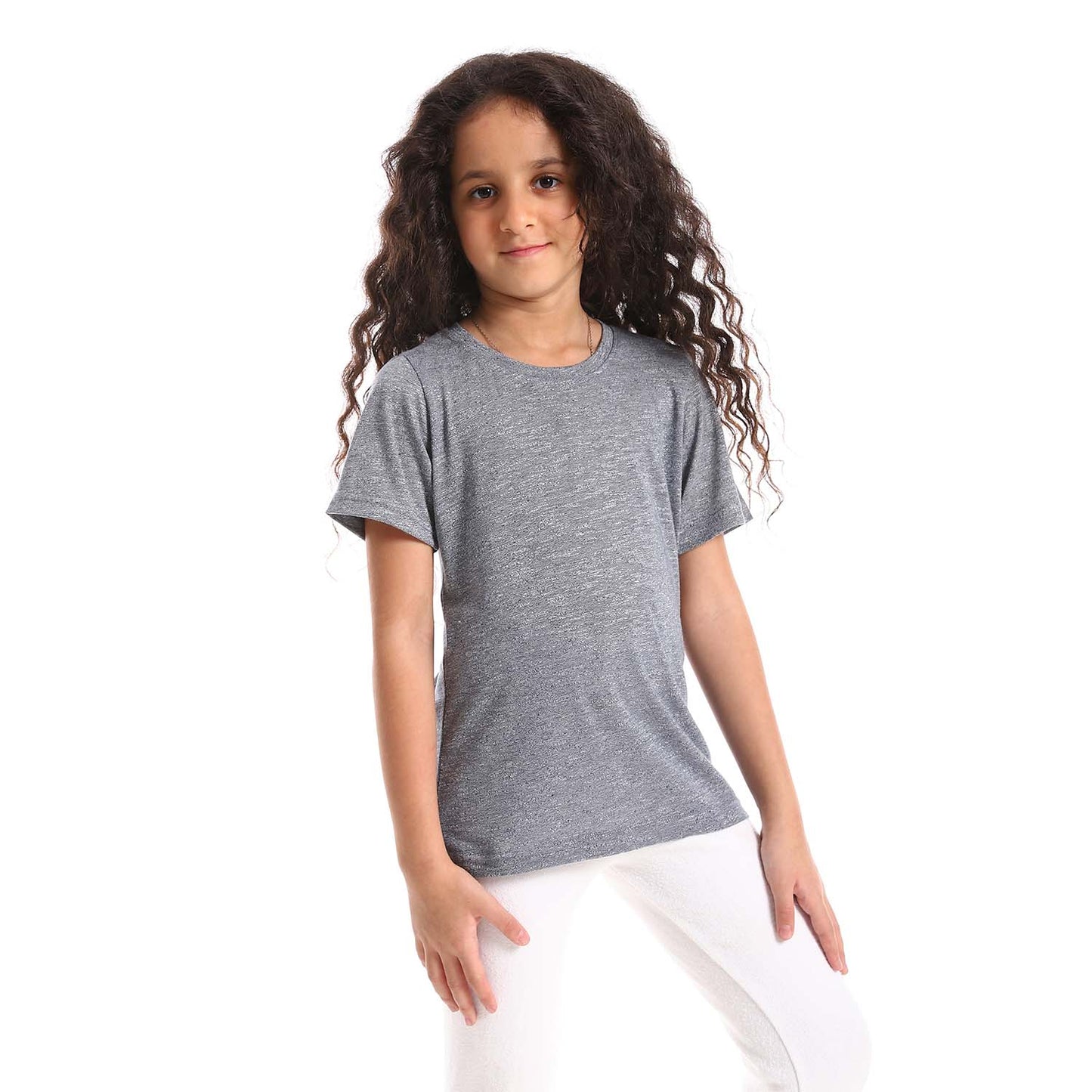 Round Neck Cotton T-shirt for Girls - تي شيرت قطن برقبة دائرية للبنات