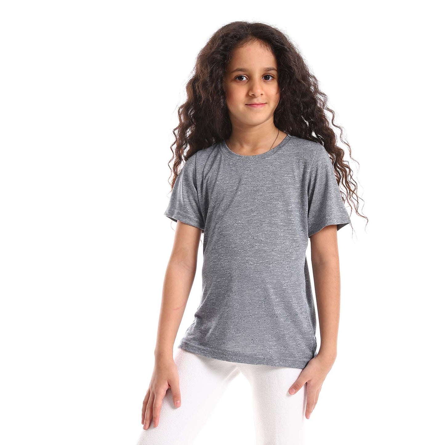 Round Neck Cotton T-shirt for Girls - تي شيرت قطن برقبة دائرية للبنات