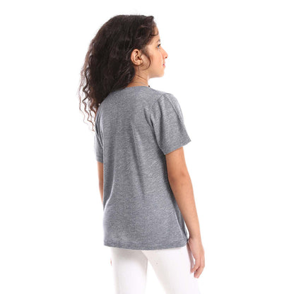 Round Neck Cotton T-shirt for Girls - تي شيرت قطن برقبة دائرية للبنات