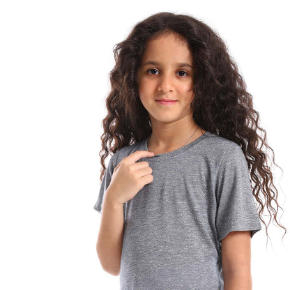 Round Neck Cotton T-shirt for Girls - تي شيرت قطن برقبة دائرية للبنات