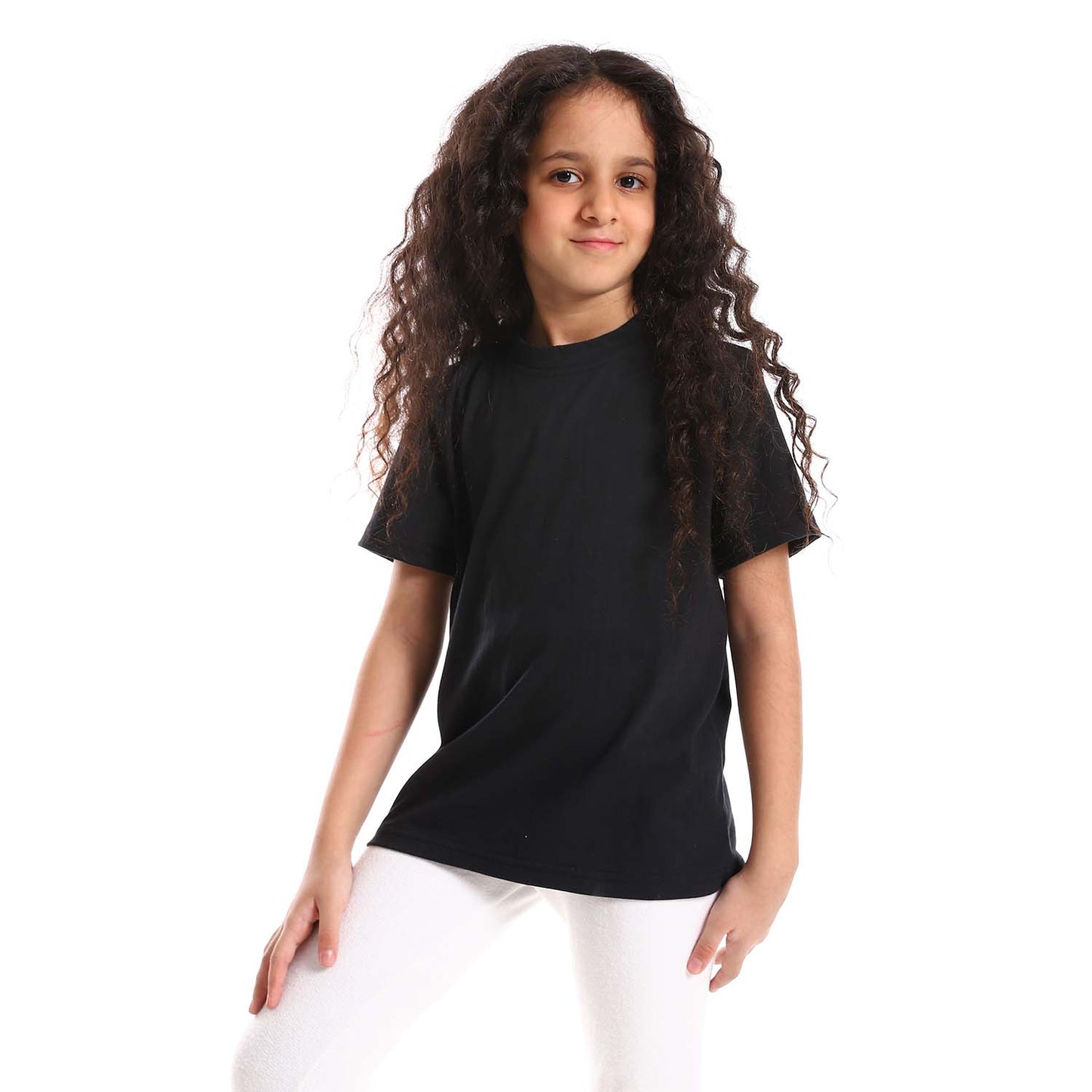Round Neck Cotton T-shirt for Baby Girls - تي شيرت قطن برقبة دائرية للأطفال