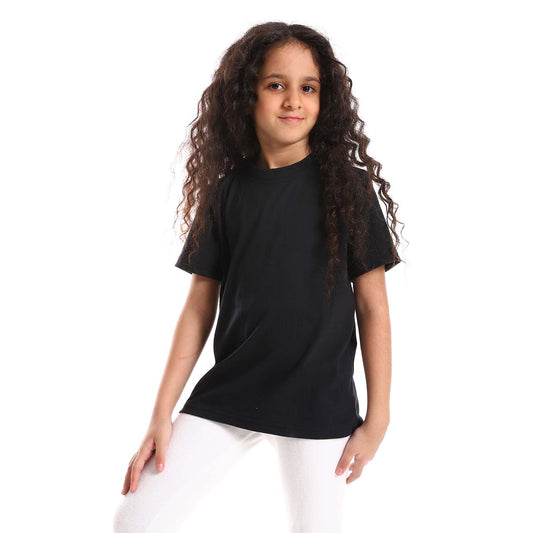 Round Neck Cotton T-shirt for Baby Girls - تي شيرت قطن برقبة دائرية للأطفال