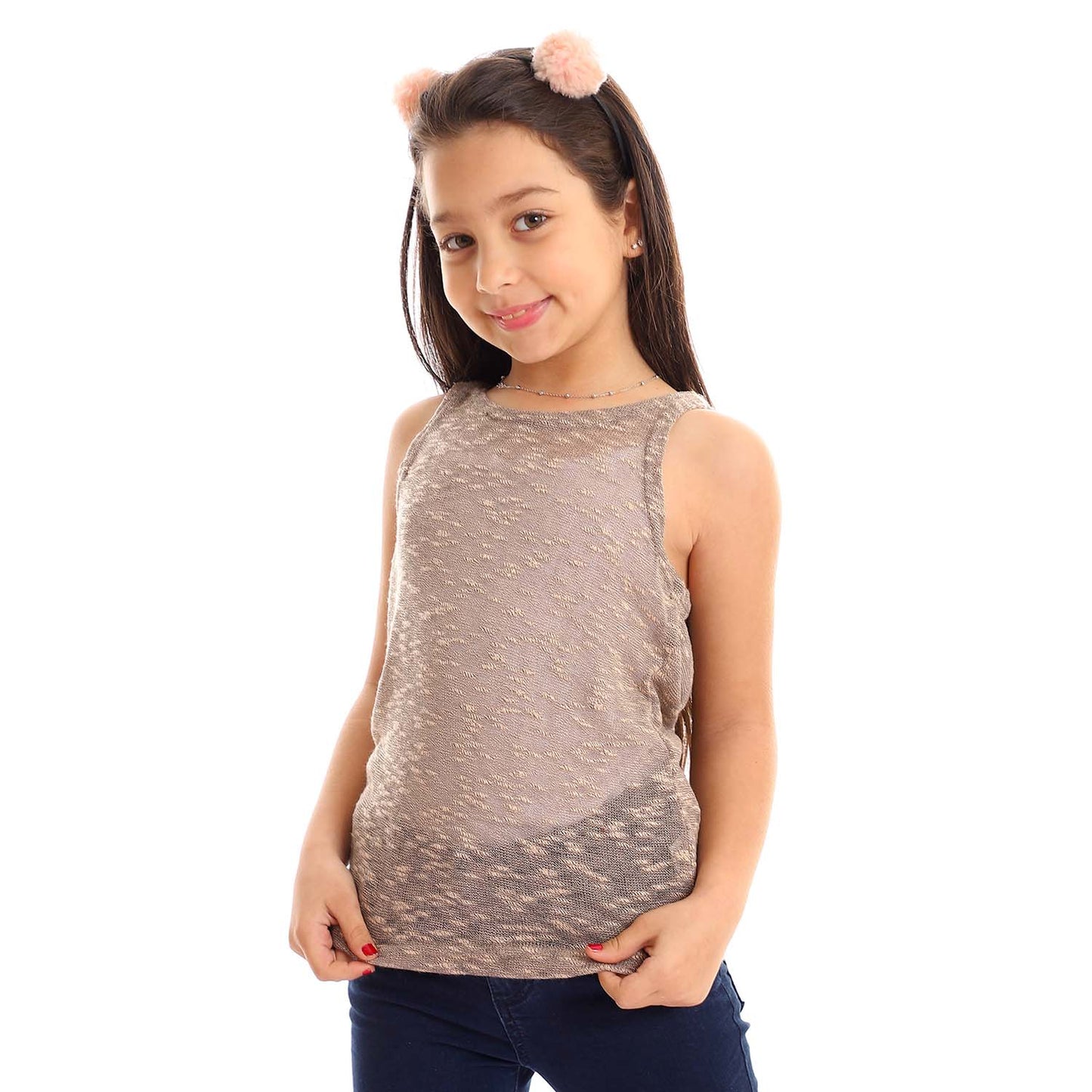 Girls Self Pattern Tank Top - تانك توب للبنات بنقشة ذاتية