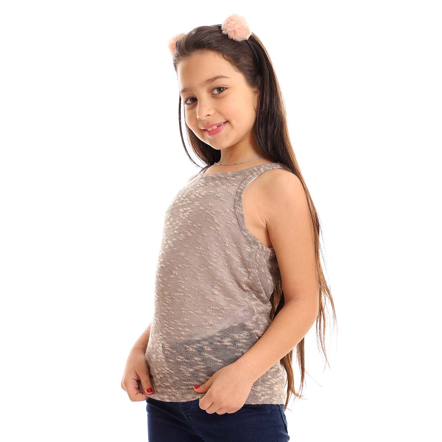 Girls Self Pattern Tank Top - تانك توب للبنات بنقشة ذاتية