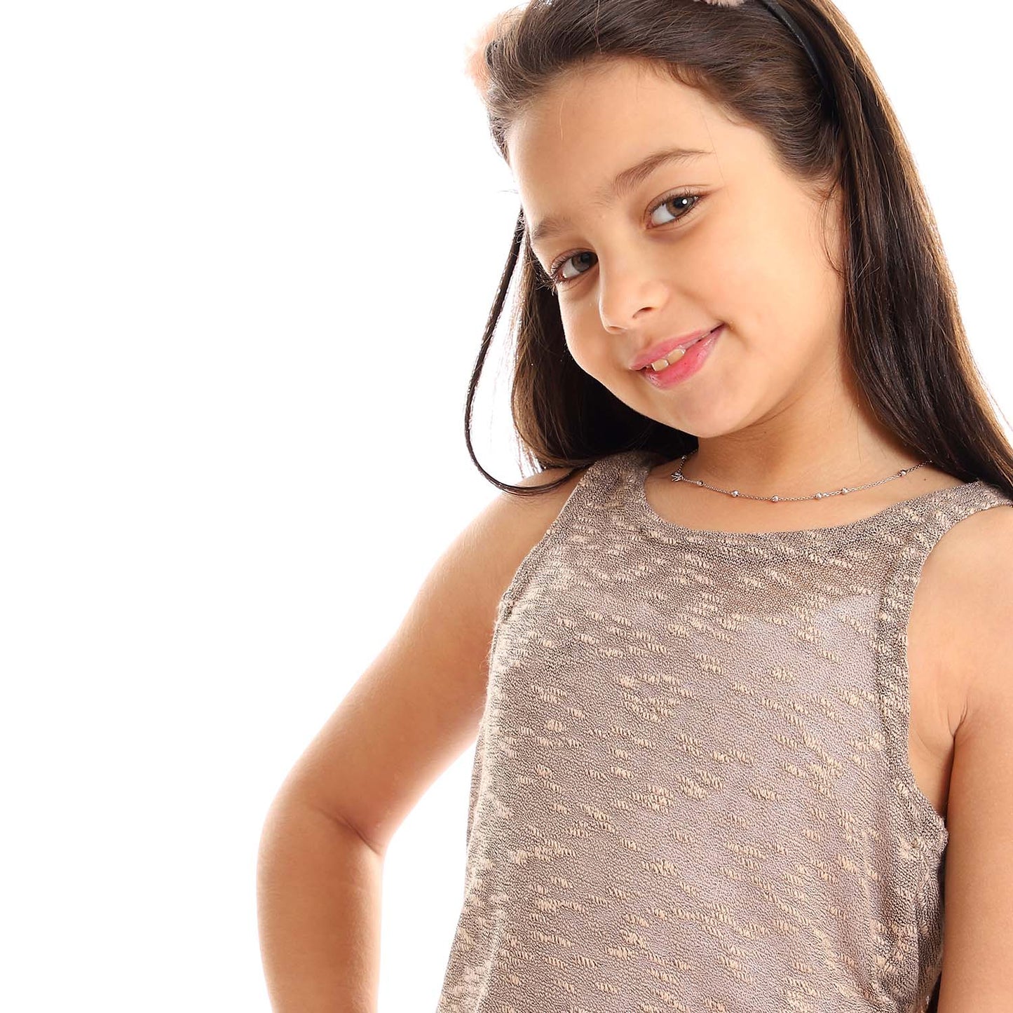 Girls Self Pattern Tank Top - تانك توب للبنات بنقشة ذاتية