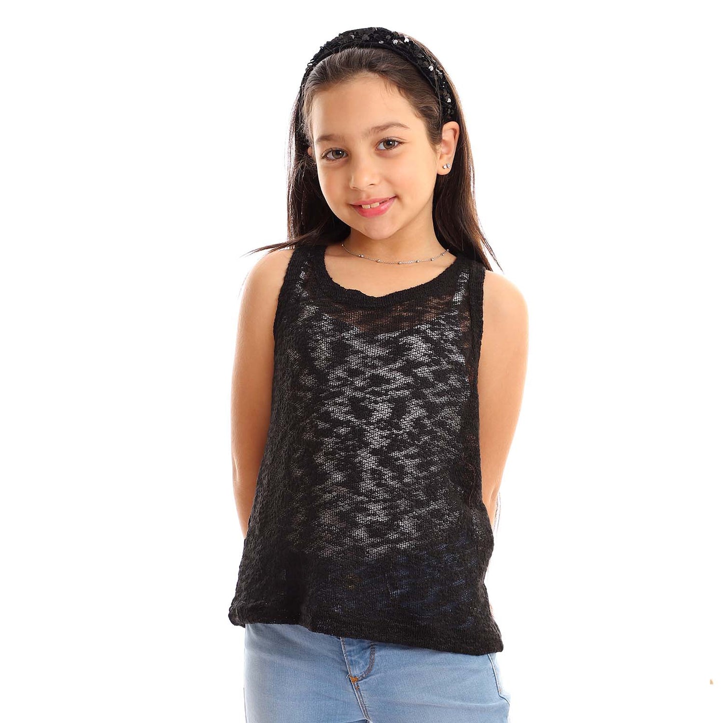 Girls Self Pattern Tank Top - تانك توب للأطفال بنقشة ذاتية