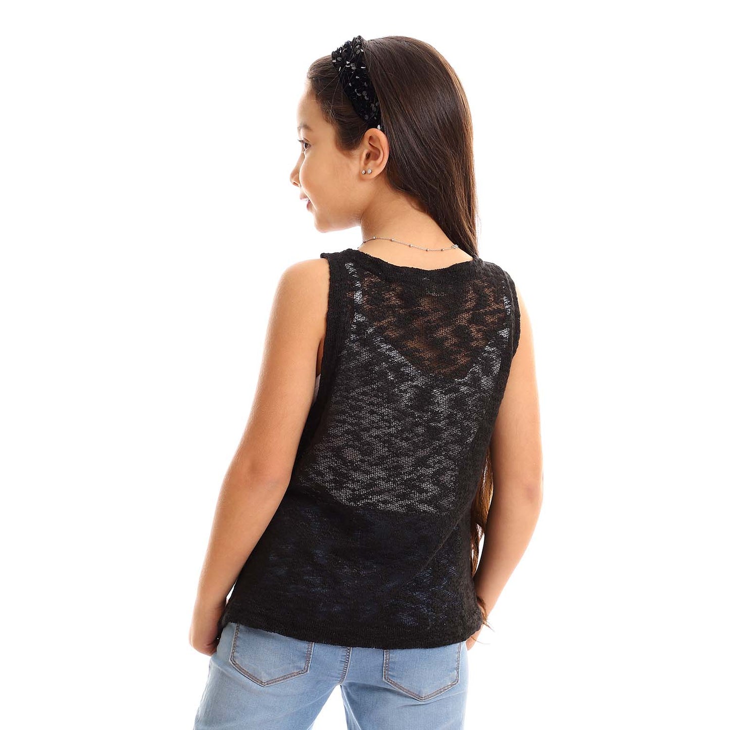 Girls Self Pattern Tank Top - تانك توب للبنات بنقشة ذاتية