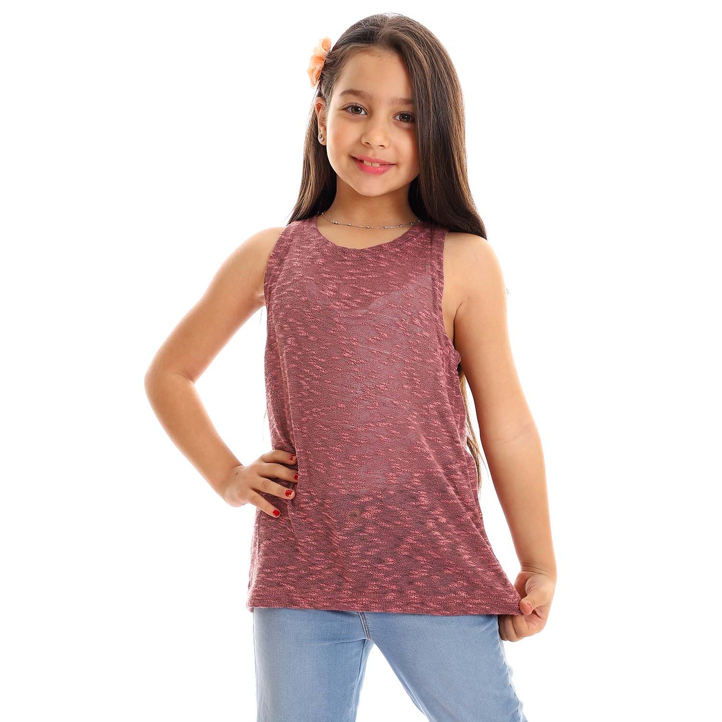Girls Self Pattern Tank Top - تانك توب للأطفال بنقشة ذاتية