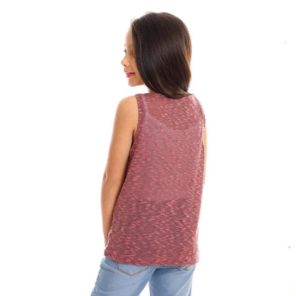 Girls Self Pattern Tank Top - تانك توب للأطفال بنقشة ذاتية