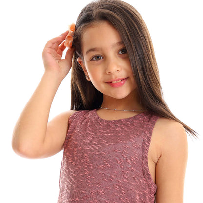 Girls Self Pattern Tank Top - تانك توب للأطفال بنقشة ذاتية