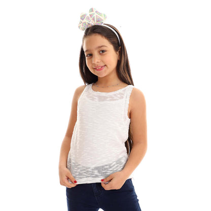 Girls Self Pattern Tank Top - تانك توب للبنات بنقشة ذاتية