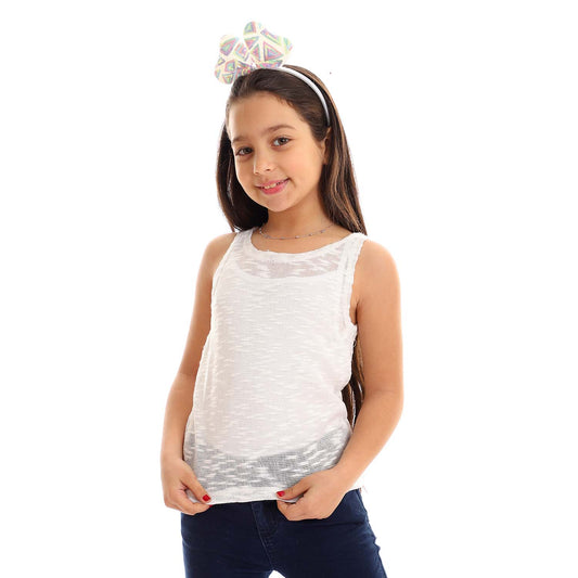 Girls Self Pattern Tank Top - تانك توب للبنات بنقشة ذاتية