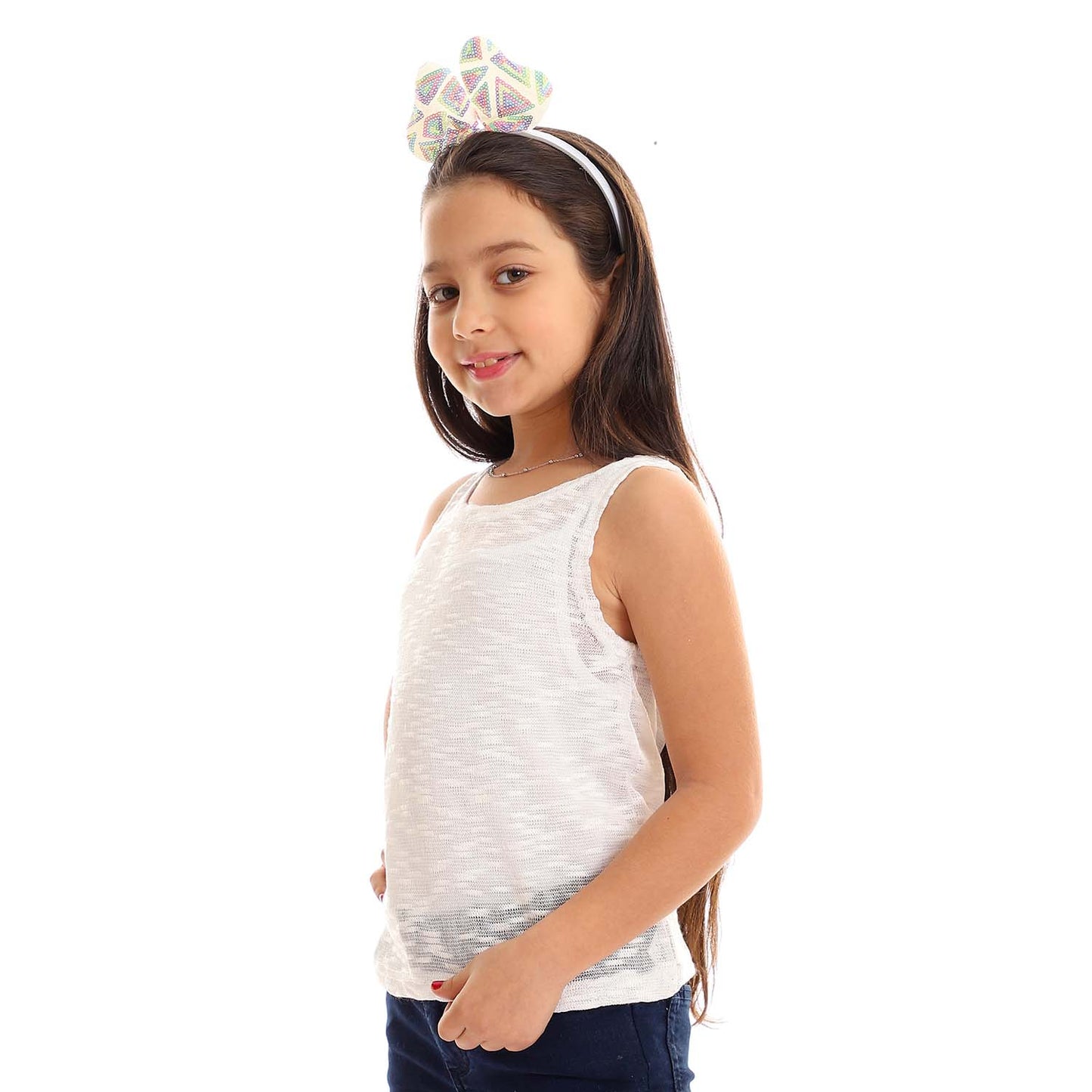 Girls Self Pattern Tank Top - تانك توب للبنات بنقشة ذاتية