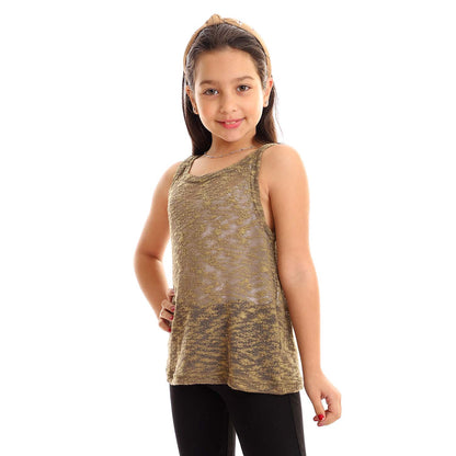 Girls Self Pattern Tank Top - تانك توب للبنات بنقشة ذاتية