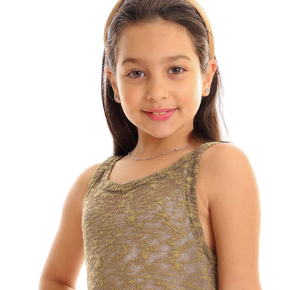 Girls Self Pattern Tank Top - تانك توب للبنات بنقشة ذاتية