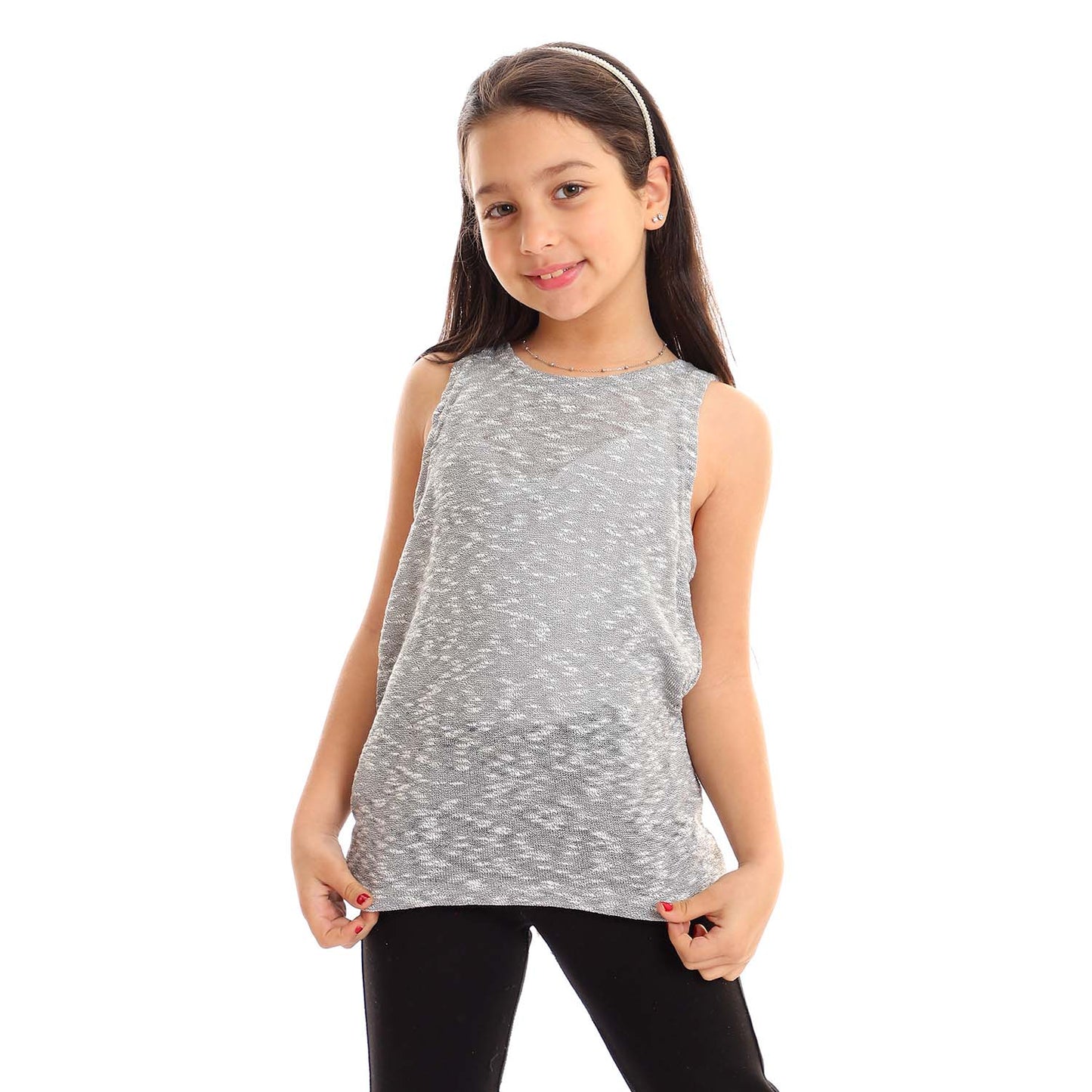 Girls Self Pattern Tank Top - تانك توب للأطفال بنقشة ذاتية