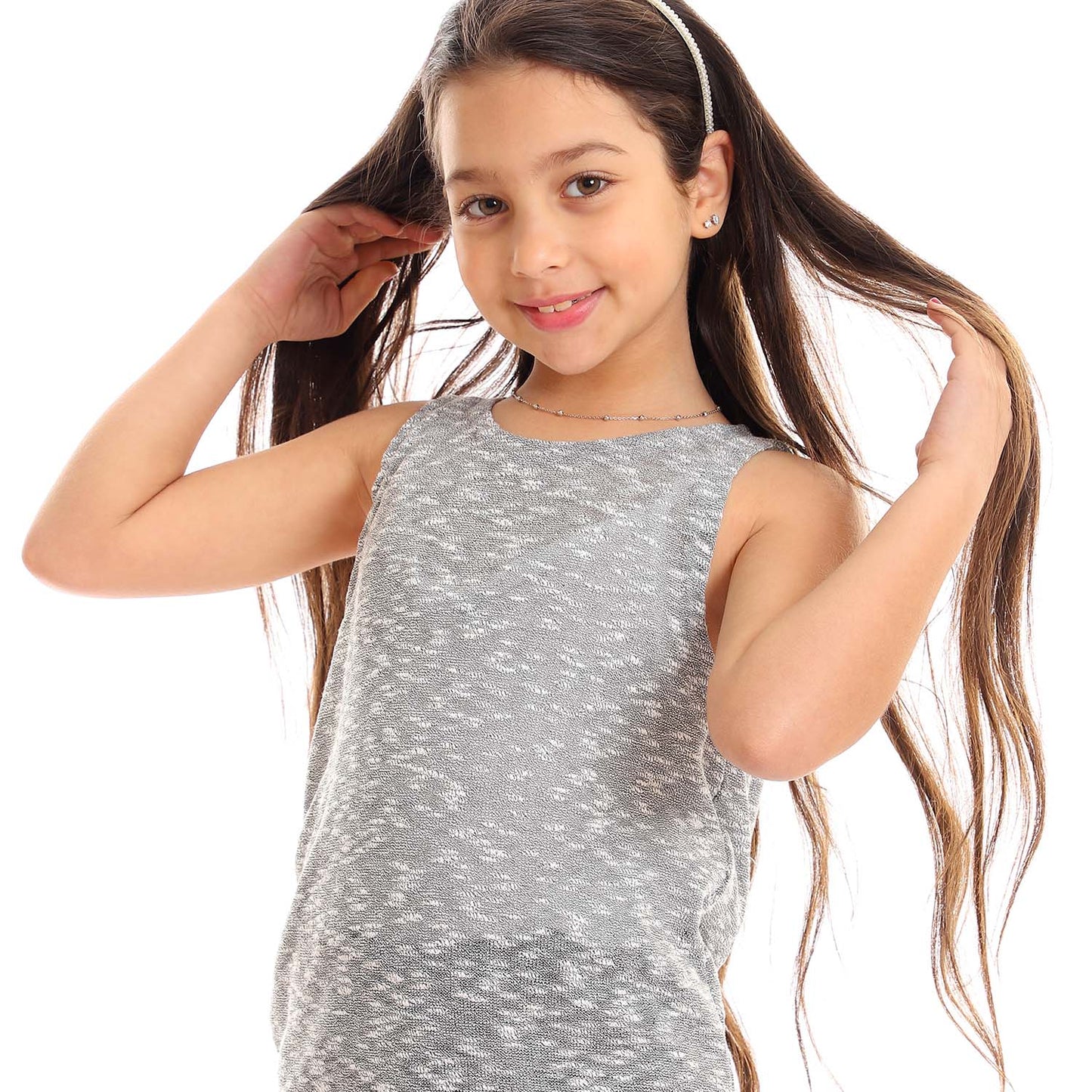 Girls Self Pattern Tank Top - تانك توب للبنات بنقشة ذاتية