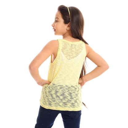 Girls Self Pattern Tank Top - تانك توب للبنات بنقشة ذاتية