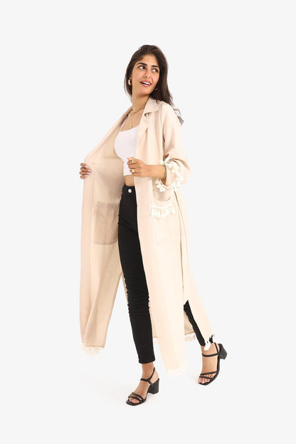 Belted Kimono with Fringed Trim