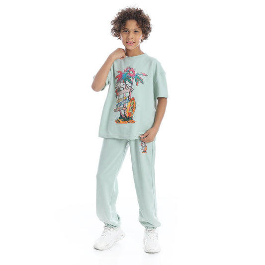 Front-Printed Pajama Set with Pants for Kids