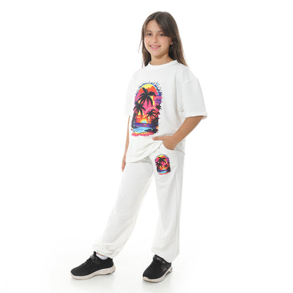 Palm Trees Printed Pajama Set for Teenagers