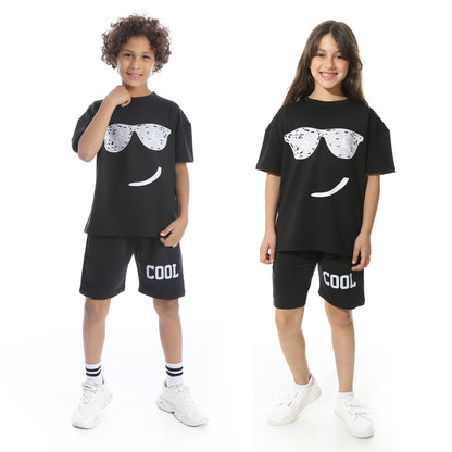 Smiley Glasses Printed Pajama Set with Short for Kids