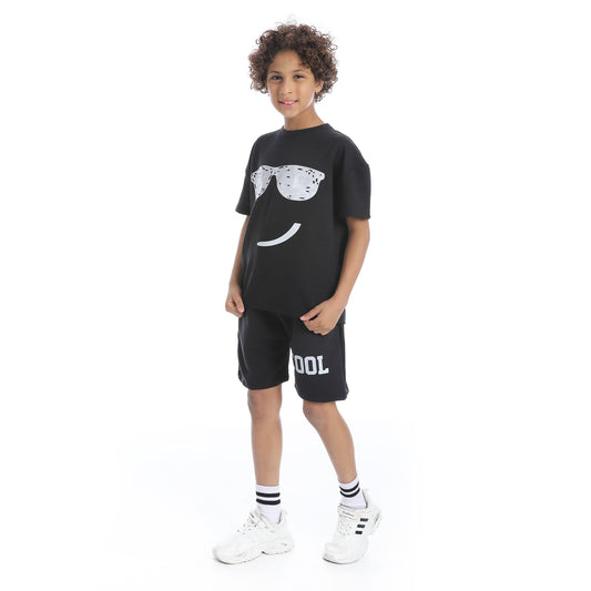 Smiley Glasses Printed Pajama Set with Short for Teenagers
