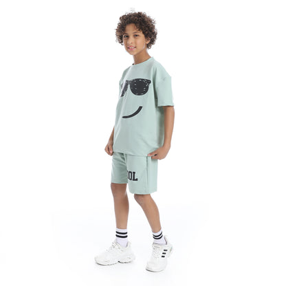 Smiley Glasses Printed Pajama Set with Short for Kids