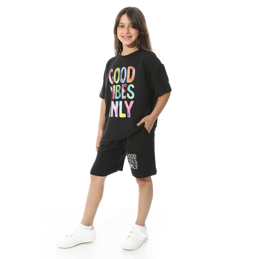 "Good Vibes Only" Printed Pajama Set for Teenagers