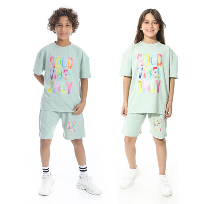 "Good Vibes Only" Printed Pajama Set for Kids
