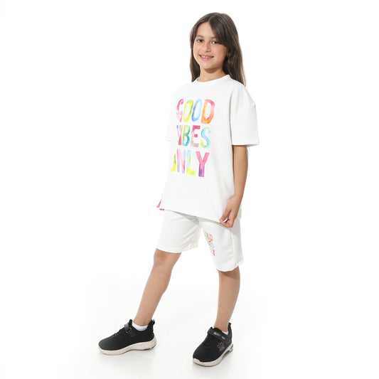 "Good Vibes Only" Printed Pajama Set for Kids