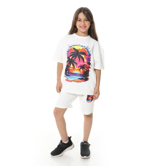 Palm Trees Printed Short Pajama Set for Teenagers