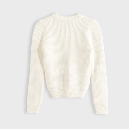 Pullover Round Neck Plain Biscuit - بلوفر بياقة دائرية وطبعة بسكويت سادة