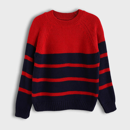 Striped Pullover Crew Bouclette - بلوزة مخططة مع بلوزة دائرية