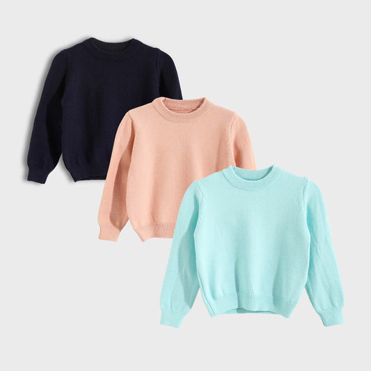 Bundle of 3 Solid Round Neck Pullover for Kids