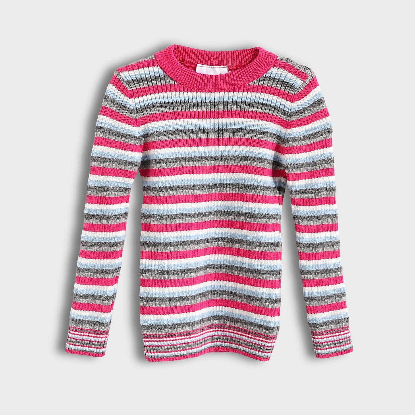 Baby Girls Round Neck Striped Pullover