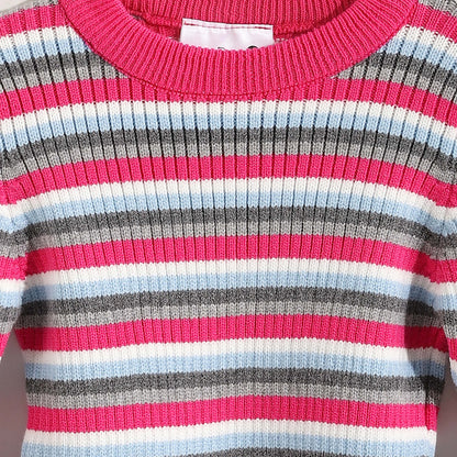 Baby Girls Round Neck Striped Pullover