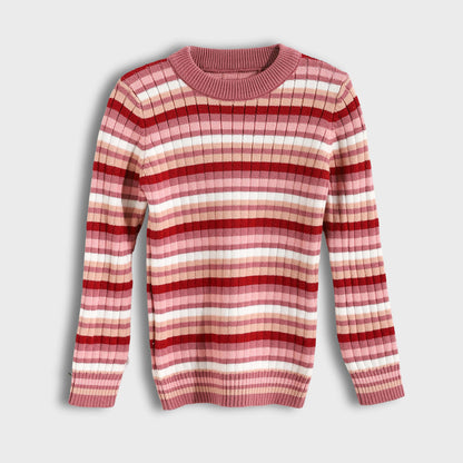 Girls Round Neck Striped Pullover