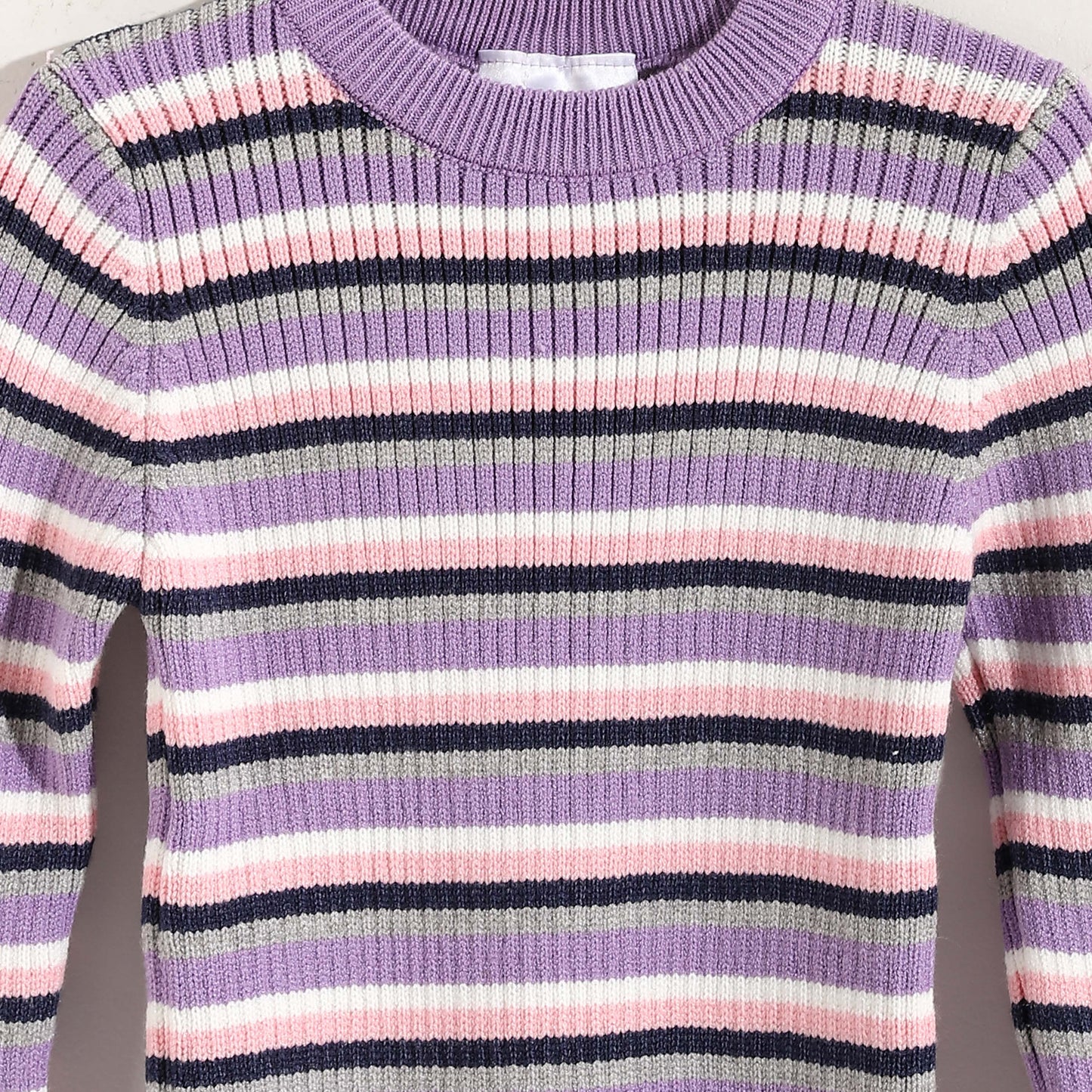 Girls Round Neck Striped Pullover