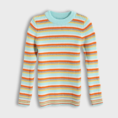 Baby Girls Round Neck Striped Pullover