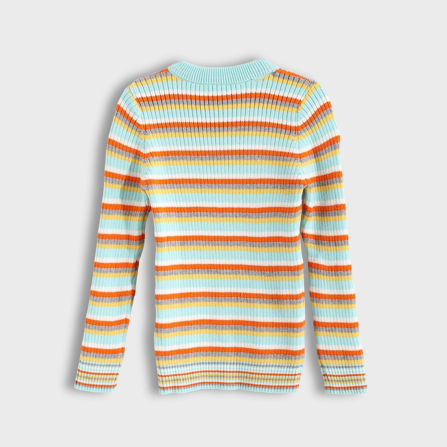 Girls Round Neck Striped Pullover
