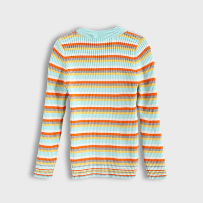Baby Girls Round Neck Striped Pullover