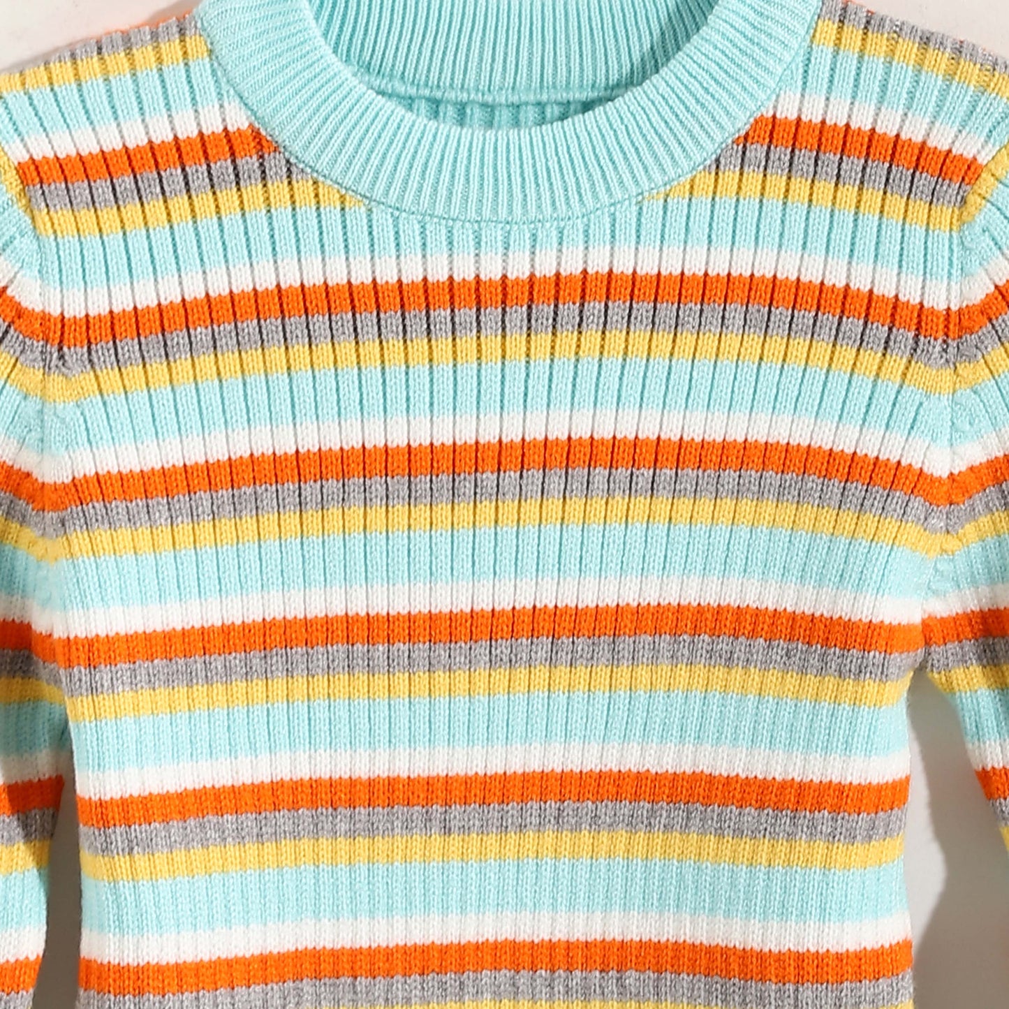 Girls Round Neck Striped Pullover