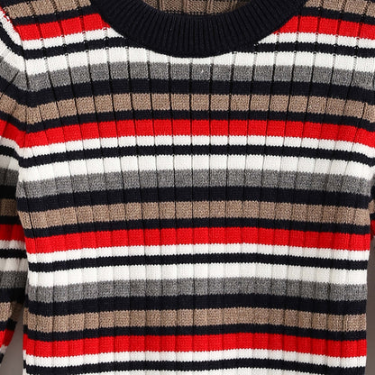 Boys Round Neck Striped Pullover