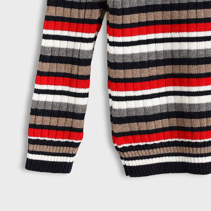 Boys Round Neck Striped Pullover